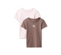 T-Shirt CALVIN KLEIN "2PK CK SLIM SS T-SHIRT", Mädchen, Gr. 14 (164), braun (iron, soft pink), Single Jersey, Obermaterial: 100% Baumwolle, unifarben, slim fit taillenbedeckt, Rundhals, eingesetzt abg