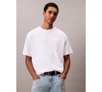 T-Shirt CALVIN KLEIN "A - Rel Fashion Logo Tee", Damen, Gr. XXL, weiß (hellweiß), Single Jersey, Obermaterial: 100% Baumwolle, unifarben, regular fit normal, Rundhals, eingesetzt abgesteppte Kante, Sh