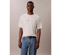 T-Shirt CALVIN KLEIN "A - Rel Fashion Logo Tee", Herren, Gr. XL, grau (bc06 grau heather), Single Jersey, Obermaterial: 100% Baumwolle, unifarben, regular fit normal, Rundhals, eingesetzt abgesteppte