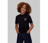 T-Shirt CALVIN KLEIN "CK SMALL CHEST CIRCLE SS T-SHIRT", Jungen, Gr. 10 (140), schwarz (pvh schwarz), Single Jersey, Obermaterial: 100% Baumwolle, unifarben, regular fit normal, Rundhals, eingesetzt a