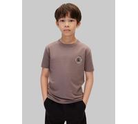 T-Shirt CALVIN KLEIN "CK SMALL CHEST CIRCLE SS T-SHIRT", Jungen, Gr. 14 (164), braun (iron), Single Jersey, Obermaterial: 100% Baumwolle, unifarben, regular fit normal, Rundhals, eingesetzt abgesteppt