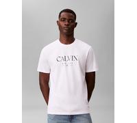 T-Shirt CALVIN KLEIN, Damen, Gr. S, brilliant weiß, Web, Obermaterial: 100% Baumwolle, unifarben, regular fit normal, Rundhals, eingesetzt abgesteppte Kante, Shirts T-Shirt, Regular fit, mit Rundhalsa