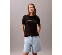 T-Shirt CALVIN KLEIN JEANS "A- INST. LOGO CLASSIC TEE SS", Damen, Gr. S (38), schwarz, Jersey, Obermaterial: 100% Baumwolle, unifarben, klassisch hüftlang, Rundhals, Shirts T-Shirt, mit Logoschriftzug