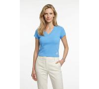 T-Shirt CALVIN KLEIN JEANS "A- SS WOVEN LABEL RIB VNECK TEE", Damen, Gr. XXL, blau (marina), Rippware, Obermaterial: 95% Baumwolle, 5% Elasthan, figurbetont taillenbedeckt, V-Ausschnitt, Shirts T-Shir