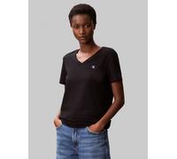 Calvin Klein Damen T-Shirt Kurzarm Archive Jersey Tee mit V-Ausschnitt, Schwarz (Black), S