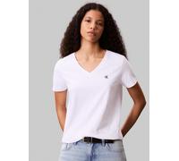 Calvin Klein Damen T-Shirt Kurzarm Archive Jersey Tee mit V-Ausschnitt, Weiß (Brilliant White), XS