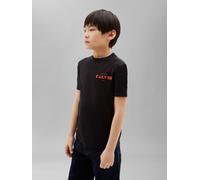 T-Shirt CALVIN KLEIN JEANS "CALVIN SMALL CHEST PRINT TEE", Jungen, Gr. 4 (104), pvh schwarz, Single Jersey, Obermaterial: 100% Baumwolle, unifarben, regular fit normal, Rundhals, eingesetzt abgesteppt
