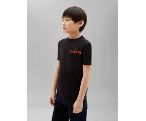 T-Shirt CALVIN KLEIN JEANS "CALVIN SMALL CHEST PRINT TEE", Jungen, Gr. 6 (116), pvh schwarz, Single Jersey, Obermaterial: 100% Baumwolle, unifarben, regular fit normal, Rundhals, eingesetzt abgesteppt