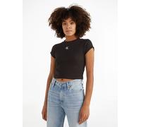 Calvin Klein Damen T-Shirt Kurzarm Ck Rib Baby Tee Cropped, Schwarz (Ck Black), S