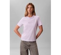 T-Shirt CALVIN KLEIN JEANS "CLASIC MONOLOGO TEE", Damen, Gr. L (42), island lila, Web, Obermaterial: 100% Baumwolle, unifarben, klassisch normal, Rundhals, eingesetzt abgesteppte Kante, Shirts T-Shirt