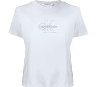 T-Shirt CALVIN KLEIN JEANS "CLASIC MONOLOGO TEE", Damen, Gr. M (40), hellweiß, Web, Obermaterial: 100% Baumwolle, unifarben, regular fit normal, Rundhals, eingesetzt abgesteppte Kante, Shirts T-Shirt,