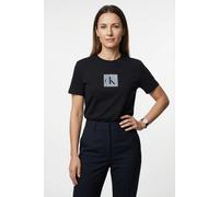 T-Shirt CALVIN KLEIN JEANS "CLASSIC FIT MONOGRAM TEE", Damen, Gr. L (42), schwarz, Web, Obermaterial: 100% Baumwolle, unifarben, regular fit normal, Rundhals, eingesetzt abgesteppte Kante, Shirts T-Sh