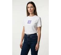 T-Shirt CALVIN KLEIN JEANS "CLASSIC FIT MONOGRAM TEE", Damen, Gr. M (40), hellweiß, Web, Obermaterial: 100% Baumwolle, unifarben, klassisch normal, Rundhals, eingesetzt abgesteppte Kante, Shirts T-Shi