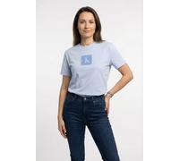 T-Shirt CALVIN KLEIN JEANS "CLASSIC FIT MONOGRAM TEE", Damen, Gr. S (38), breezy blau, Web, Obermaterial: 100% Baumwolle, unifarben, klassisch normal, Rundhals, eingesetzt abgesteppte Kante, Shirts T-