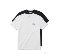 T-Shirt CALVIN KLEIN JEANS "CLASSIC MICRO MONOLOGO 2PK", Damen, Gr. L, hellweiß, oatmeal, Web, Obermaterial: 100% Baumwolle, unifarben, klassisch normal, Rundhals, eingesetzt abgesteppte Kante, Shirts