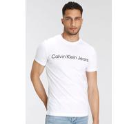 T-Shirt CALVIN KLEIN JEANS "CORE INSTITUTIONAL LOGO SLIM TEE", Damen, Gr. S, weiß (hellweiß), Single Jersey, Obermaterial: 100% Baumwolle, bedruckt, slim fit, Rundhals, Shirts T-Shirt, mit logo-Schrif