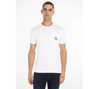 T-Shirt CALVIN KLEIN JEANS "CORE MONOGRAM POCKET SLIM TEE", Herren, Gr. L (52), weiß (hellweiß), Jersey, Obermaterial: 100% Baumwolle, bedruckt, schmal hüftlang, Rundhals, Shirts T-Shirt, mit Brusttas