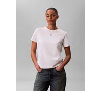 T-Shirt CALVIN KLEIN JEANS, Damen, Gr. S (38), hellweiß, Web, Obermaterial: 100% Baumwolle, unifarben, klassisch, Rundhals, eingesetzt abgesteppte Kante, Shirts T-Shirt, Regular fit mit Rundhalsaussch