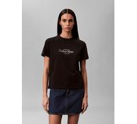 T-Shirt CALVIN KLEIN JEANS, Damen, Gr. S (38), schwarz, Web, Obermaterial: 100% Baumwolle, unifarben, klassisch normal, Rundhals, eingesetzt abgesteppte Kante, Shirts T-Shirt, Regular fit, mit Logosch