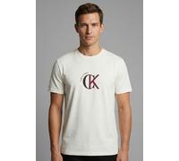 T-Shirt CALVIN KLEIN JEANS, Damen, Gr. S, weiß greige, Web, Obermaterial: 100% Baumwolle, unifarben, regular fit normal, Rundhals, eingesetzt abgesteppte Kante, Shirts T-Shirt, Regular fit mit Rundhal