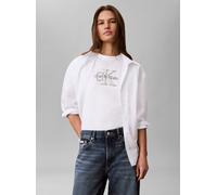 T-Shirt CALVIN KLEIN JEANS, Damen, Gr. XL, hellweiß, Jersey, Obermaterial: 100% Baumwolle, unifarben, regular fit normal, Rundhals, eingesetzt abgesteppte Kante, Shirts T-Shirt, Glitzer Logo, Regular