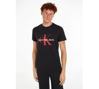 T-Shirt CALVIN KLEIN JEANS, Damen, Gr. XL, schwarz, Jersey, Obermaterial: 100% Baumwolle, unifarben, slim fit hüftlang, Rundhals, Shirts T-Shirt, mit großem Print (96130202-XL)