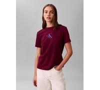 T-Shirt CALVIN KLEIN JEANS, Damen, Gr. XS (36), rosa (berry glaze), Single Jersey, Obermaterial: 100% Baumwolle, unifarben, regular fit normal, Rundhals, eingesetzt abgesteppte Kante, Shirts T-Shirt,