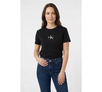 T-Shirt CALVIN KLEIN JEANS "GRADIENT MONOLOGO SLIM TEE", Damen, Gr. XXL (46), schwarz, Web, Obermaterial: 95% Baumwolle, 5% Elasthan, unifarben, regular fit normal, Rundhals, eingesetzt abgesteppte Ka