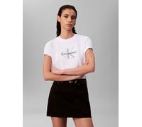 T-Shirt CALVIN KLEIN JEANS "HERO SS CLASSIC MONOLOGO CNECK T", Damen, Gr. XXS (34), weiß (brilliant weiß), Jersey, Obermaterial: 100% Baumwolle, unifarben, klassisch hüftlang, Rundhals, Shirts T-Shirt