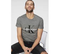 T-Shirt CALVIN KLEIN JEANS "ICONIC MONOGRAM SLIM TEE", Herren, Gr. XXL (56), grau (mid grau heather), Jersey, Obermaterial: 100% Baumwolle, bedruckt, meliert, schmal hüftlang, Rundhals, Shirts T-Shirt