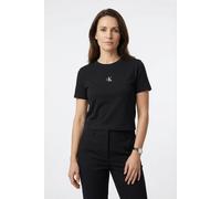 T-Shirt CALVIN KLEIN JEANS "LOGO CROPPED TEE", Damen, Gr. XL (44), schwarz, Web, Obermaterial: 95% Baumwolle, 5% Elasthan, unifarben, regular fit kurz, Rundhals, eingesetzt abgesteppte Kante, Shirts T