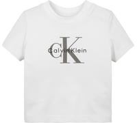 T-Shirt CALVIN KLEIN JEANS "MONOGRAM SS T-SHIRT", Mädchen, Gr. 62, hellweiß, Jersey, Obermaterial: 93% Baumwolle, 7% Elasthan, unifarben, regular fit hüftlang, Rundhals, eingesetzt abgesteppte Kante, 
