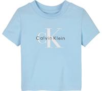 T-Shirt CALVIN KLEIN JEANS "MONOGRAM SS T-SHIRT", Mädchen, Gr. 80, rain dance, Jersey, Obermaterial: 93% Baumwolle, 7% Elasthan, unifarben, regular fit hüftlang, Rundhals, eingesetzt abgesteppte Kante