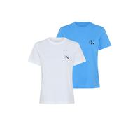 T-Shirt CALVIN KLEIN JEANS "MONOLOGO CN 2 PACK TEE", Damen, Gr. S, hellweiß, marina, Single Jersey, Obermaterial: 100% Baumwolle, klassisch normal, Rundhals, eingesetzt abgesteppte Kante, Shirts T-Shi
