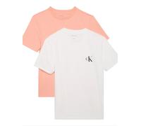 Calvin Klein Damen 2er Pack T-Shirts Kurzarm Logo Tee mit Rundhalsausschnitt, Mehrfarbig (Just Peach/Brilliant White), XL