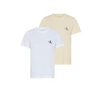 T-Shirt CALVIN KLEIN JEANS "MONOLOGO CN 2 PACK TEE", Damen, Gr. XL, weiß (vanilla custard w, weiß), Single Jersey, Obermaterial: 100% Baumwolle, klassisch normal, Rundhals, eingesetzt abgesteppte Kant