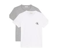 Calvin Klein Damen 2er Pack T-Shirts Kurzarm Logo Tee mit Rundhalsausschnitt, Mehrfarbig (Heroic Grey Heather/Brilliant WHI), XXS