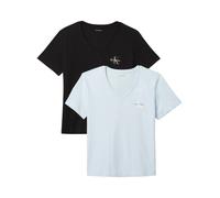 T-Shirt CALVIN KLEIN JEANS "MONOLOGO VNK 2PACK TEE", Damen, Gr. S (38), plein air, schwarz, Single Jersey, Obermaterial: 100% Baumwolle, klassisch normal, V-Ausschnitt, eingesetzt abgesteppte Kante, S