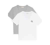 Calvin Klein Damen 2er Pack T-Shirts Kurzarm Logo Tee mit V-Ausschnitt, Mehrfarbig (Heroic Grey Heather/Brilliant WHI), 2XS
