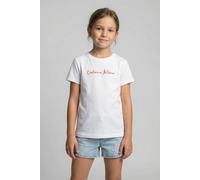 Calvin Klein Mädchen Script Logo Slim Ss Lvcksja17g S/S T-Shirt, White (White 11-0601 TCX), 8 Jahre