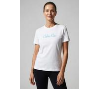 T-Shirt CALVIN KLEIN JEANS "SS 20s CLASSIC LOGO TEE", Damen, Gr. M (40), weiß (brilliant weiß), Single Jersey, Obermaterial: 100% Baumwolle, unifarben, klassisch normal, Rundhals, eingesetzt abgestepp
