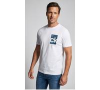T-Shirt CALVIN KLEIN JEANS "SS 30s EU BH BOX GRAPHIC TEE", Herren, Gr. M, weiß (brilliant weiß), Single Jersey, Obermaterial: 100% Baumwolle, unifarben, normal hüftlang, Rundhals, Shirts T-Shirt, mit