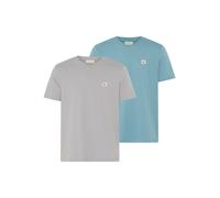 T-Shirt CALVIN KLEIN JEANS "SS BADGE TEE 2 PACK", Herren, Gr. M, blau (smoke blau, formal gray), Single Jersey, Obermaterial: 100% Baumwolle, klassisch normal, Rundhals, eingesetzt abgesteppte Kante, 