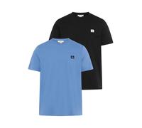 T-Shirt CALVIN KLEIN JEANS "SS BADGE TEE 2 PACK", Herren, Gr. XL, schwarz (schwarz, dull nile blau), Single Jersey, Obermaterial: 100% Baumwolle, klassisch normal, Rundhals, eingesetzt abgesteppte Kan