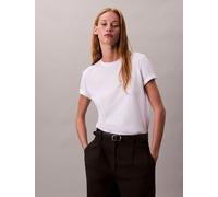 T-Shirt CALVIN KLEIN JEANS "SS CLASSIC FOIL MONOLOGO TEE", Damen, Gr. XS (36), weiß (brilliant weiß), Web, Obermaterial: 100% Baumwolle, unifarben, regular fit normal, Rundhals, eingesetzt abgesteppte