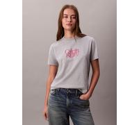 T-Shirt CALVIN KLEIN JEANS "SS FITTED SCRIPT CALVIN KLEIN TE", Damen, Gr. L (42), grau (history grau heather), Web, Obermaterial: 100% Baumwolle, unifarben, regular fit normal, Rundhals, eingesetzt ab