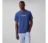 T-Shirt CALVIN KLEIN JEANS "SS GLITCHED LOGO EU CLASSIC TEE", Damen, Gr. S, blau (blau jean), Single Jersey, Obermaterial: 100% Baumwolle, unifarben, regular fit normal, Rundhals, eingesetzt abgestepp