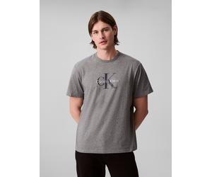 T-Shirt CALVIN KLEIN JEANS "SS Hero Monologo Tee 20s", Herren, Gr. M, grau (med grau htr), Web, Obermaterial: 100% Baumwolle, unifarben, lässig geschnitten normal, Rundhals, eingesetzt abgesteppte Kan