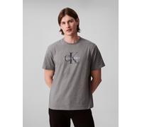 T-Shirt CALVIN KLEIN JEANS "SS Hero Monologo Tee 20s", Jungen, Gr. M, grau (med grau htr), Web, Obermaterial: 100% Baumwolle, unifarben, lässig geschnitten normal, Rundhals, eingesetzt abgesteppte Kan