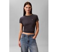 T-Shirt CALVIN KLEIN JEANS "SS MONOGRAM CREW TEE", Damen, Gr. M, ebony, Single Jersey, Obermaterial: 100% Baumwolle, regular fit normal, Rundhals, eingesetzt abgesteppte Kante, Shirts T-Shirt, Mit Run